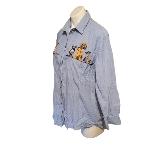 Vintage Denim Shirt Dogs Embroidered Talk Of The Walk Casey Coleman Rebrand L XL - Picture 5 of 9
